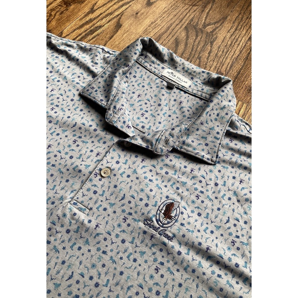 Peter Millar Summer Comfort Polo Mens XL Shoal Creek Western Cowboy AOP Golf